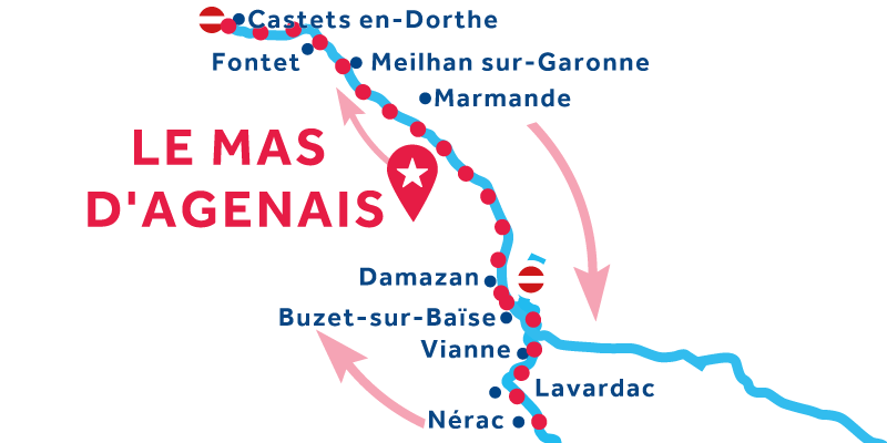 Mapa de navegación de Mas-d'Agenais ida y vuelta por Castets-de-Dorthe