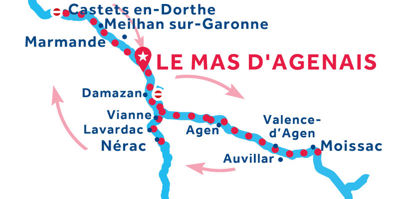 Mapa de navegación del Mas-d'Agenais ida y vuelta por Moissac 