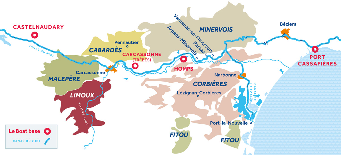 Mapa de los vinos de Languedoc y Canal du Midi