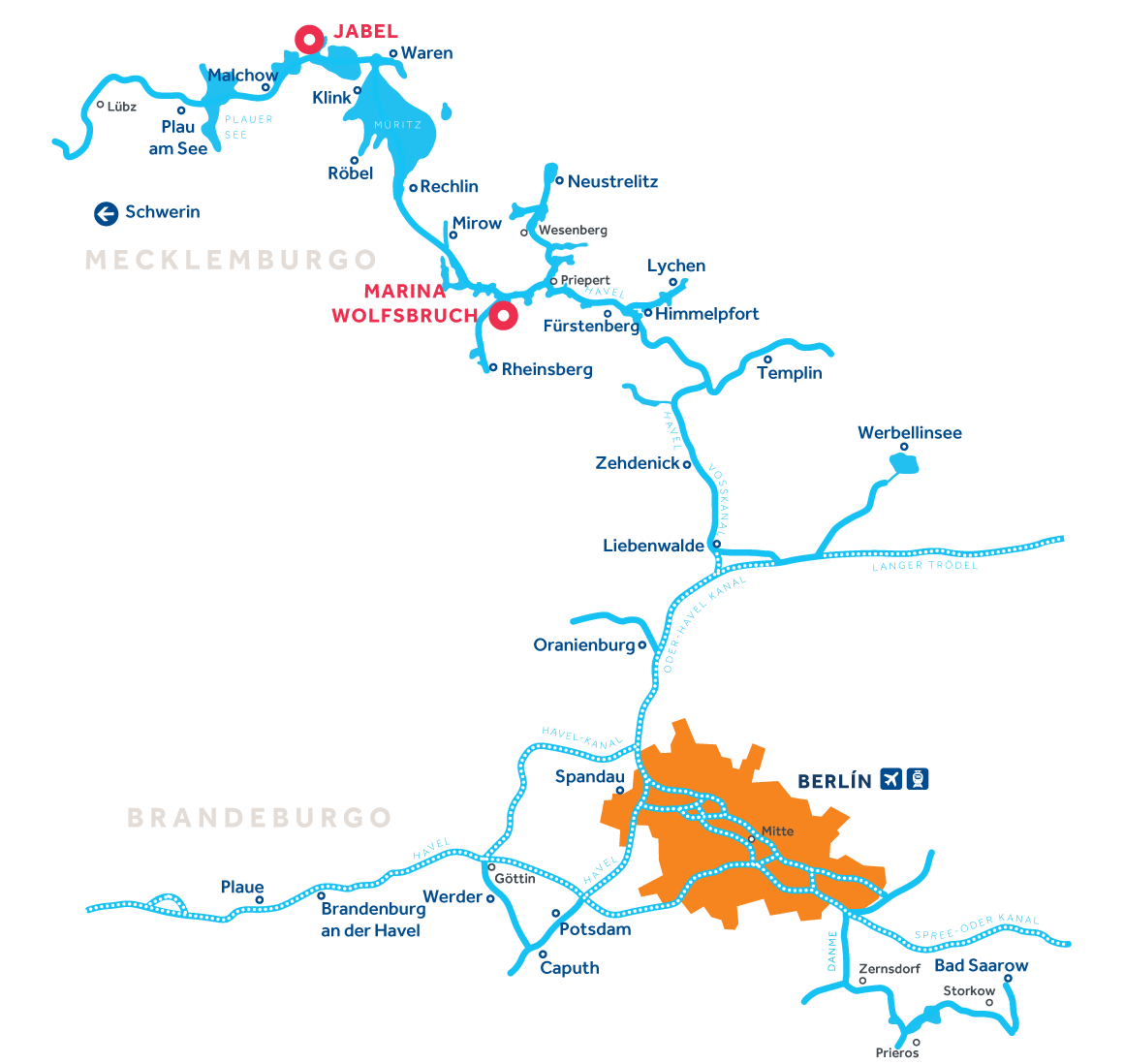 Mapa de la región de navegación en Alemania